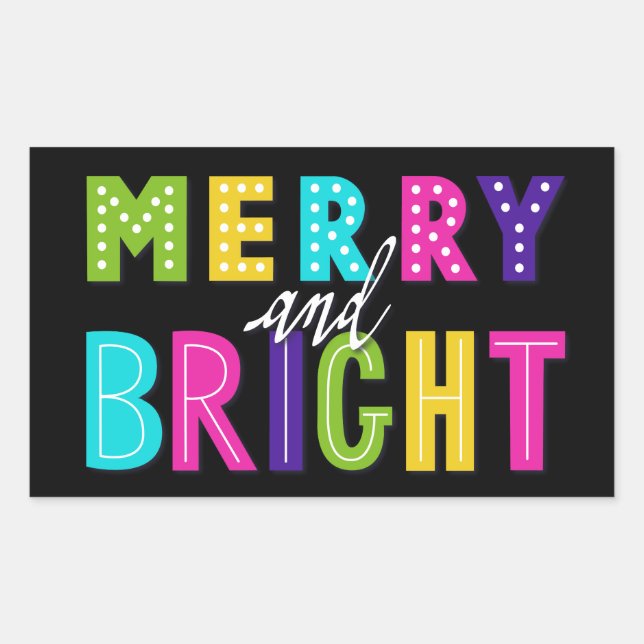 Sticker Rectangulaire Neon Merry et Bright (Devant)