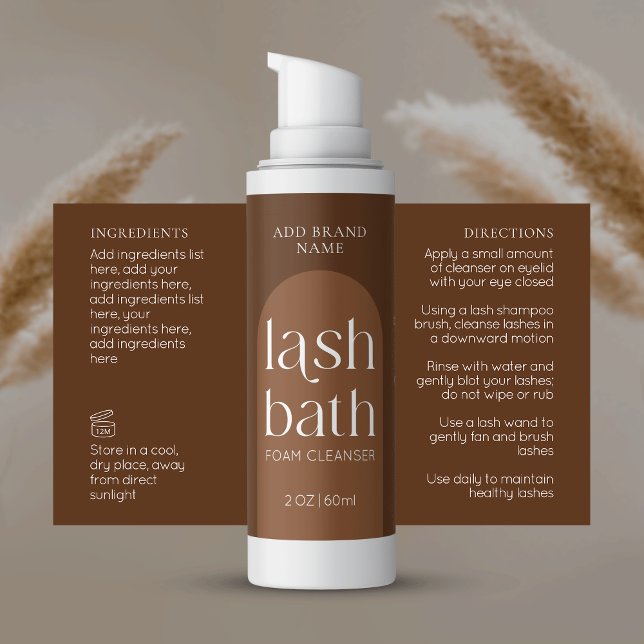 Sticker Rectangulaire Nettoyeur à laveuse à lash Boho en terre cuite mod (Modern bohemian style lash bath foam bottle wrap around labels)