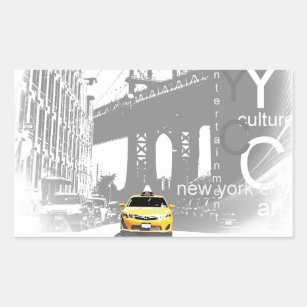 Sticker Rectangulaire New York City Nyc Yellow Taxi Pop Art
