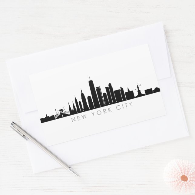 Sticker Rectangulaire NEW YORK NYC Manhattan USA City Skyline Silhouette (Enveloppe)