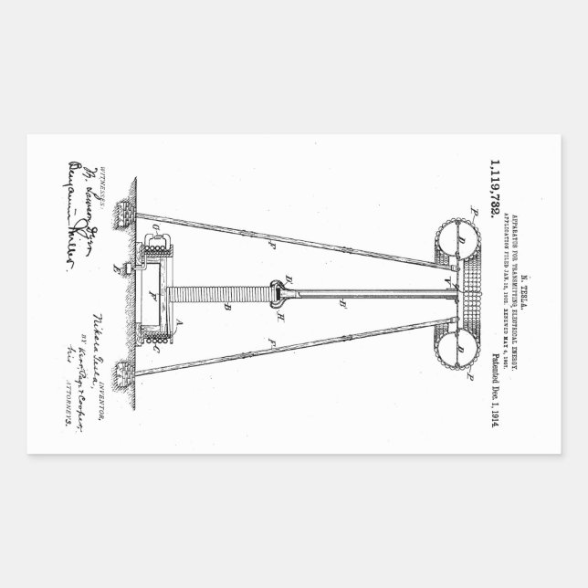 Sticker Rectangulaire Nikola Tesla Energy Transmission Pantent US1119732 (Devant)
