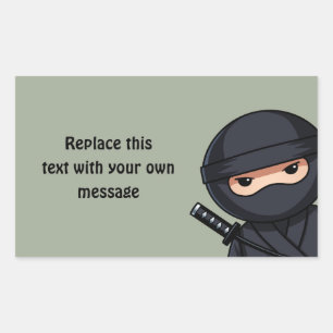 Sticker Rectangulaire Ninja qui regarde sur fond vert sauge