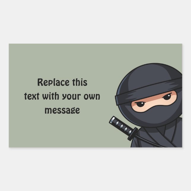 Sticker Rectangulaire Ninja qui regarde sur fond vert sauge (Devant)