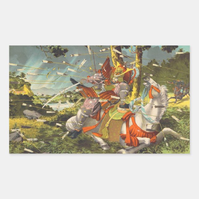 Sticker Rectangulaire Nitta Yoshisada légendaire bataille de samouraï (Devant)