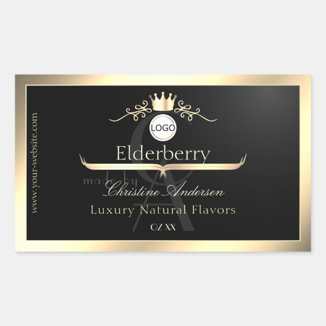 Sticker Rectangulaire Noble Black Product Label Gold Frame Logo Monogram (Devant)