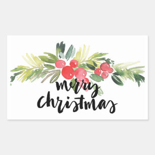 Sticker Rectangulaire Noël Aquarelle - Joyeux Noël Holly