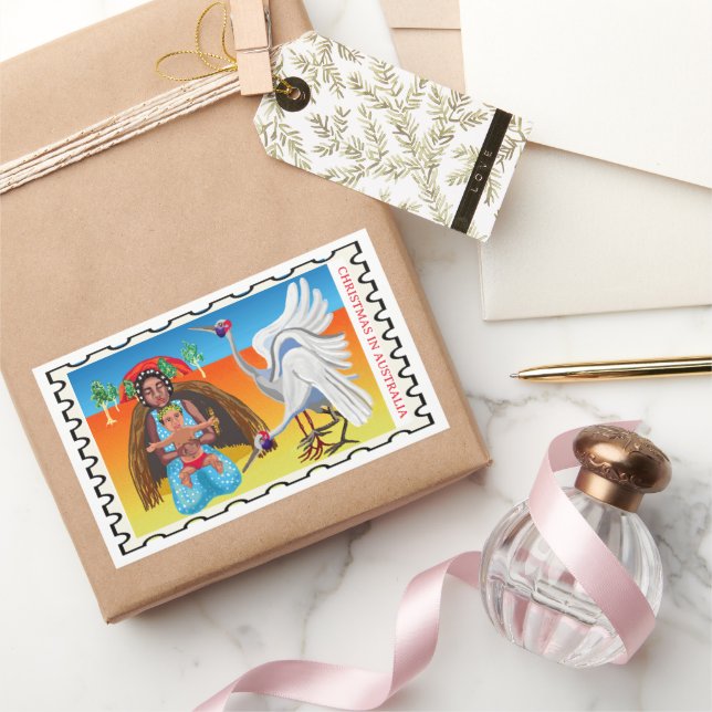 Sticker Rectangulaire Noël australien de la Nativité (Cadeaux)