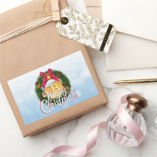 Sticker Rectangulaire Noël Bitcoin à l'intérieur de la Couronne de Noël