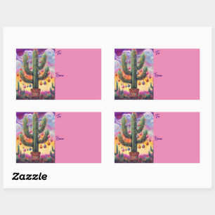 Sticker Rectangulaire Noël dans le désert Sud-Ouest Saguaro Cactus