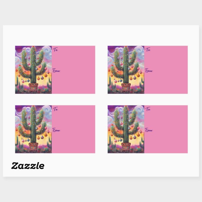 Sticker Rectangulaire Noël dans le désert Sud-Ouest Saguaro Cactus (Feuille)