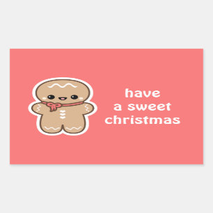 Sticker Rectangulaire Noël de bonhomme en pain d'épice de Kawaii
