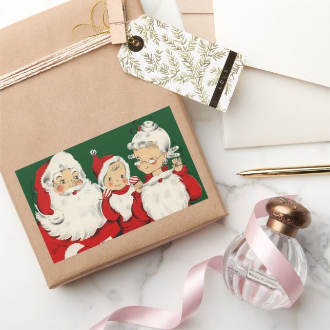 Sticker Rectangulaire Noël de la famille père Noël (Cadeaux)