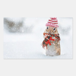 Sticker Rectangulaire Noël d'hiver Chipmunk