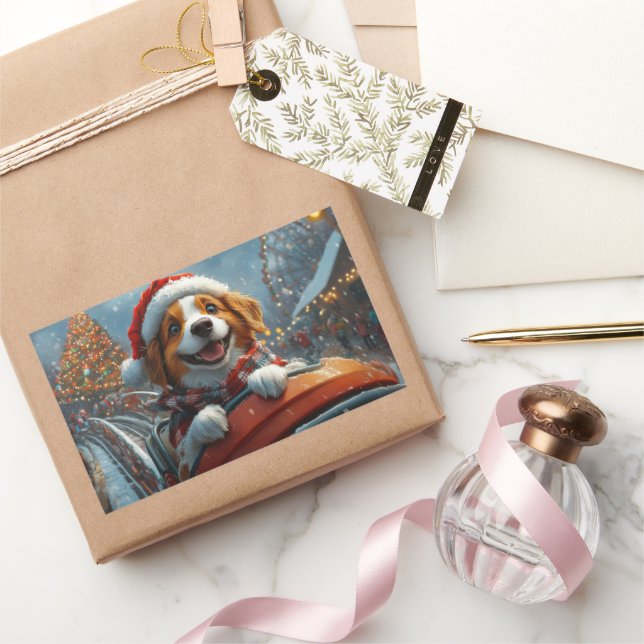 Sticker Rectangulaire Noël du chien espagnol breton (Cadeaux)