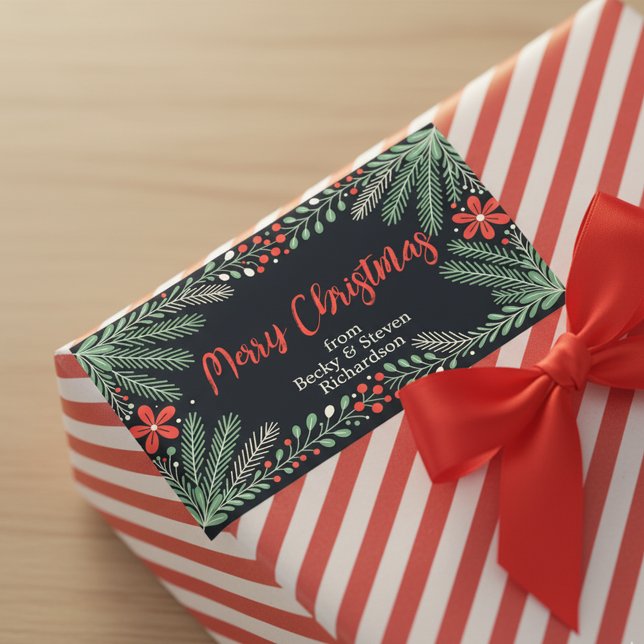 Sticker Rectangulaire Noël Élégant Pin et Baie de Houx (Créateur téléchargé)