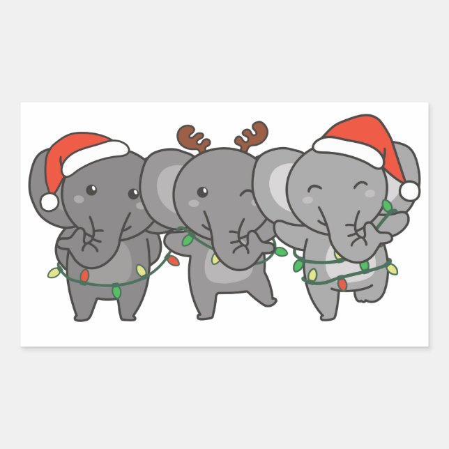 Sticker Rectangulaire Noël éléphant Animaux de Noël mignons Carré S (Devant)