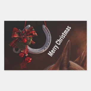 Sticker Rectangulaire Noël équestre pendre en fer à cheval Photo