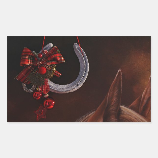 Sticker Rectangulaire Noël équestre pendre en fer à cheval Photo (Devant)