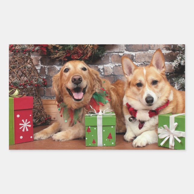 Sticker Rectangulaire Noël - Golden Sidney - Corgi Cal (Devant)