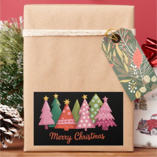 Sticker Rectangulaire Noël Joyeux Xmas Arbres Fêtes Prépa