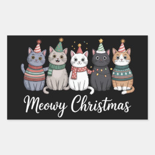Sticker Rectangulaire Noël Meowy Bonne année Chat Amoureux des chats Noë