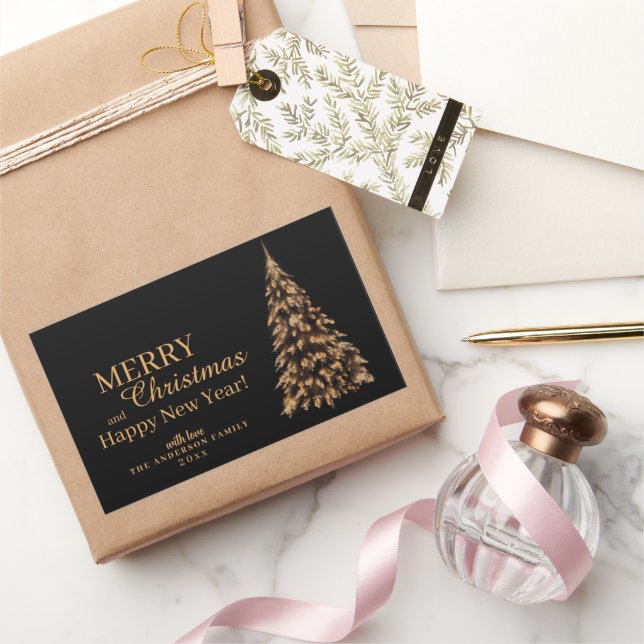 Sticker Rectangulaire Noël noir et or Premium (Cadeaux)