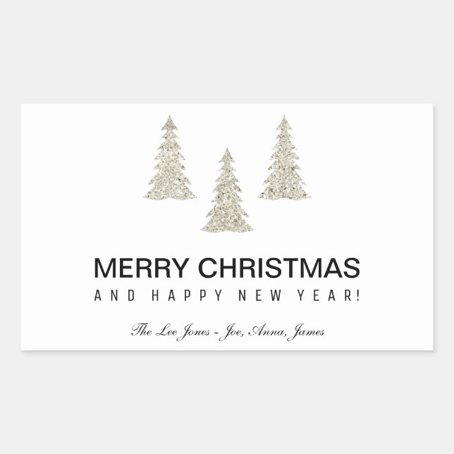 Sticker Rectangulaire Noël Parties scintillant argent (Devant)