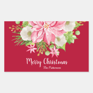 Sticker Rectangulaire Noël Poinsettia Floral Rouge Fête