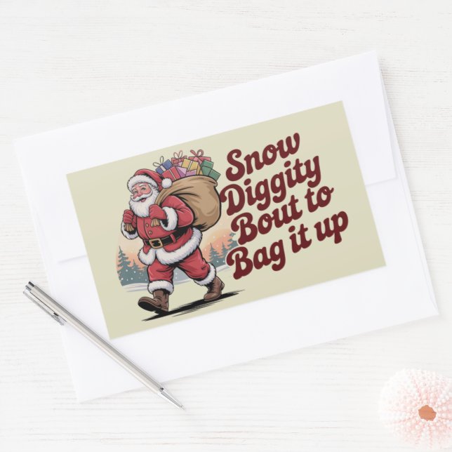 Sticker Rectangulaire Noël rétro des années 90, Snow Diggity va se faire (Enveloppe)