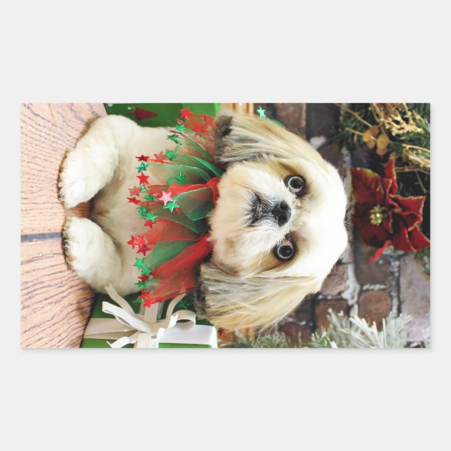 Sticker Rectangulaire Noël - Shih Tzu - Sophie (Devant)
