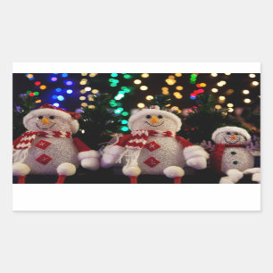 Sticker Rectangulaire Noël Snowman Famille Ornements Arbre Photo