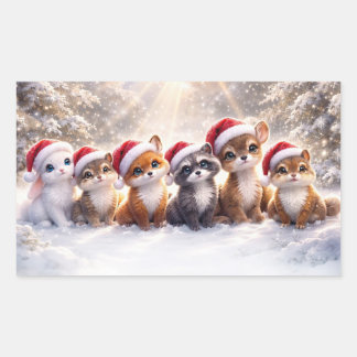 Sticker Rectangulaire Noël Vacances Animaux Sauvages Mignons Chapeau de