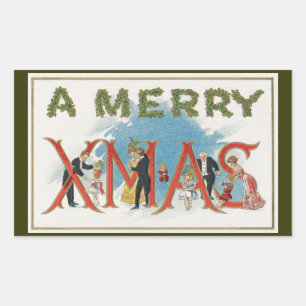 Sticker Rectangulaire Noël victorien vintage, une fête de Noël joyeuse