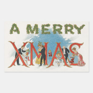 Sticker Rectangulaire Noël victorien vintage, une fête de Noël joyeuse