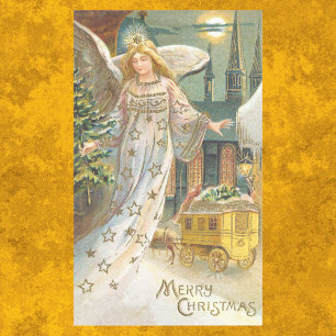 Sticker Rectangulaire Noël vintage, Ange victorien avec arbre