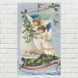 Sticker Rectangulaire Noël vintage, anges victoriens dans un voilier