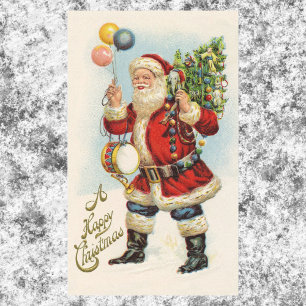 Sticker Rectangulaire Noël vintage, ballons de Père Noël victorien