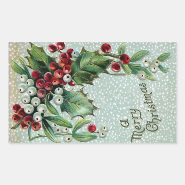 Sticker Rectangulaire Noël Vintage Holly et Mistletoe (Devant)