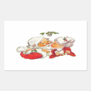 Sticker Rectangulaire Noël vintage Père Noël embrassant Mme Claus