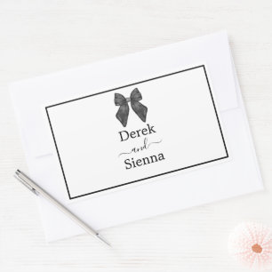 Sticker Rectangulaire Nœud Ruban Mariage Classique Noir & Blanc