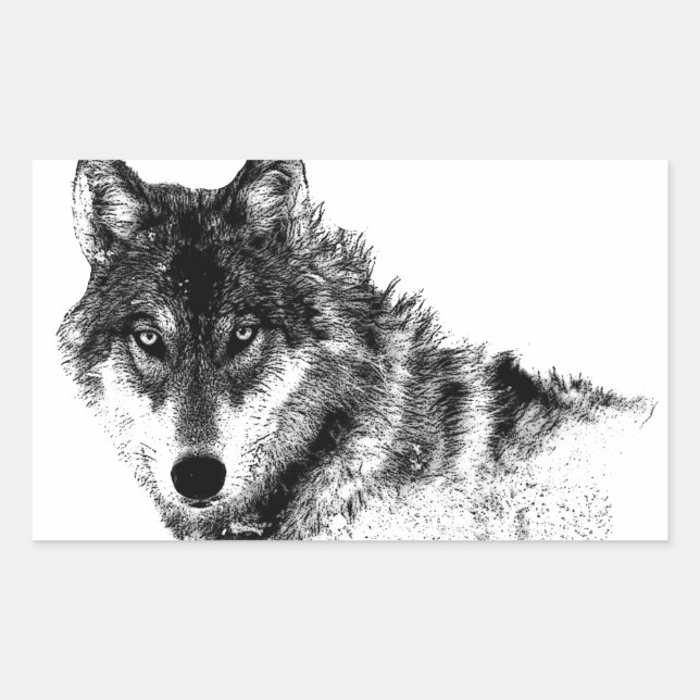 Sticker Rectangulaire Noir Blanc Inspiration Wolf Eyes (Devant)