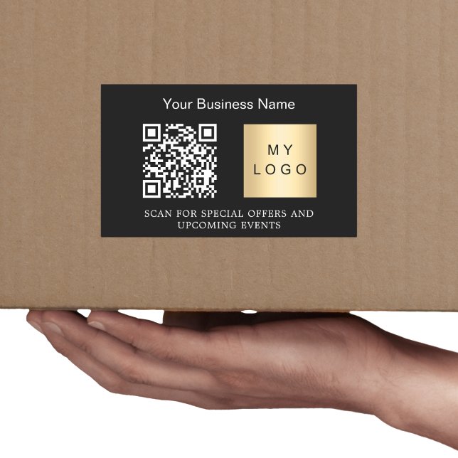 Sticker Rectangulaire Noir blanc nom de l'entreprise logo qr code (Créateur téléchargé)