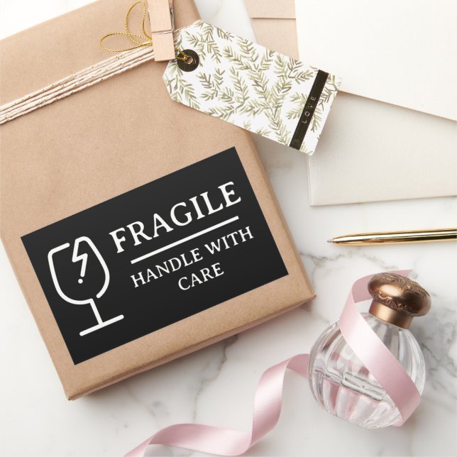 Sticker Rectangulaire Noir Poignée Professionnelle Fragile Avec Soin (Cadeaux)