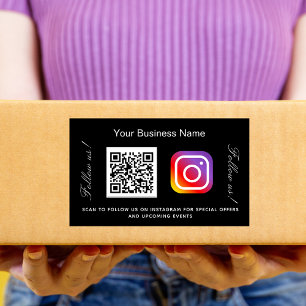 Sticker Rectangulaire Nom commercial noir blanc qr code instagram