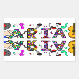Sticker Rectangulaire Nom de la fille Aria, fleurs et musique