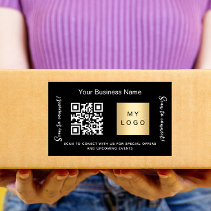 Sticker Rectangulaire Nom d'entreprise noir logo or code qr