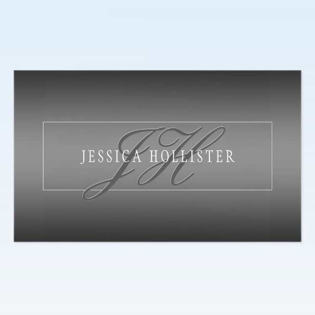 Sticker Rectangulaire Nom élégant et Initiales monogrammes | Noir et gri (Créateur téléchargé)