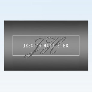 Sticker Rectangulaire Nom élégant & Initiales monogrammées Noir & Gris