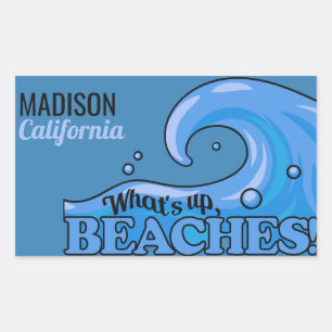Sticker Rectangulaire Nom et emplacement personnalisés Funny Beach Vague
