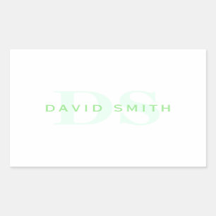 Sticker Rectangulaire Nom et monogramme modernes   Vert et blanc